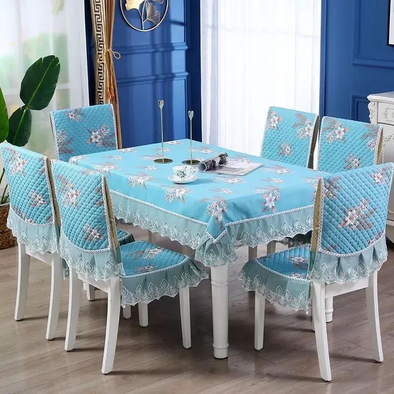 Кружевная спинка стула, стол и чехол на стул, домашняя прямоугольная скатерть, художественная скатерть, обеденный стул, встроенная подушка