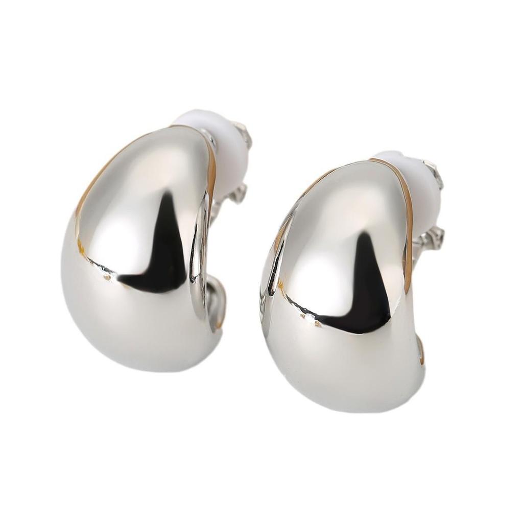 Trendy Water Drop C-Shaped Lightweight Stud Earrings with Versatile Bean Ear Cuffs