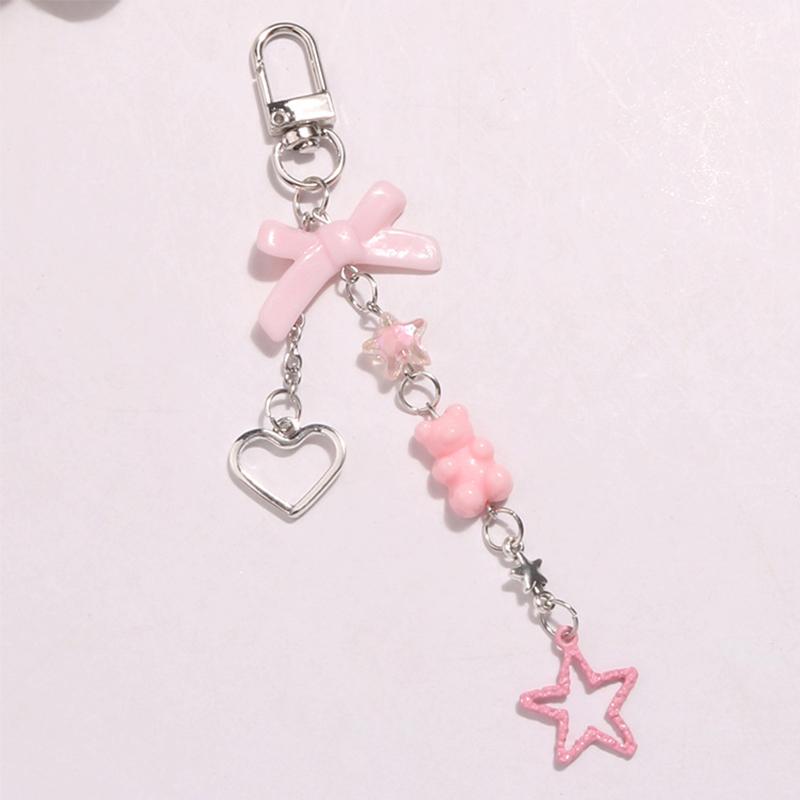 Goth Y2K Phone Charm Bow Keychain Pendant Kawaii Key Chain Bag For Girls Women Guitar Strap Lanyard Beaded Keychain Pendant