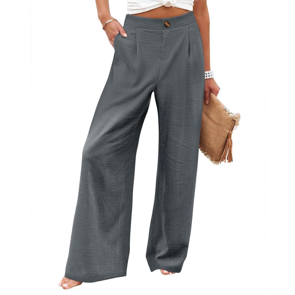 Широкие брюки для женщин, однотонные повседневные брюки с высокой талией, брюки на пуговицах для тренировок с карманами