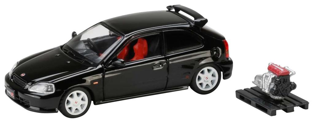 HobbyJAPAN Honda Civic Type R 1997 with Engine Display Starlight Black Pearl 1/64 (EK9) Model,