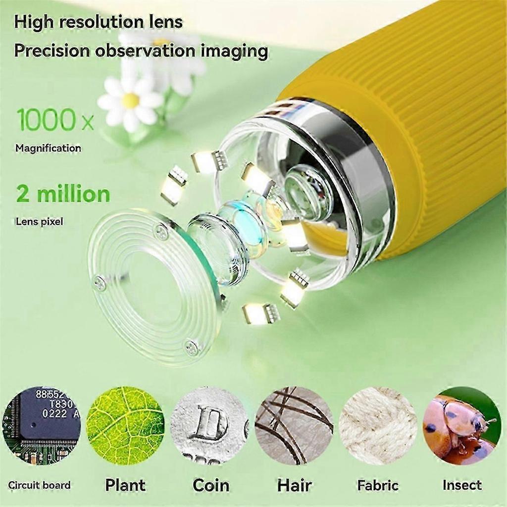 Kids Pocket Digital Microscope with 8 LED Lights 50-1000x Zoom Magnification Childrens Science Exploration Learning Tool