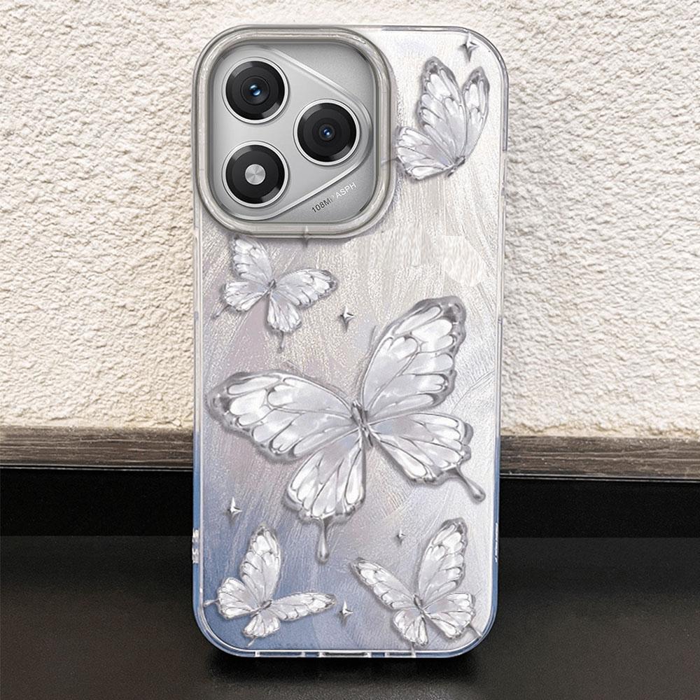 Luxury Laser Silver Butterfly Texture Phone Case for Honor 400 200 Pro Magic 7 Lite X9a X9b X9c X8b X8c X8a Shell Silicone Cover