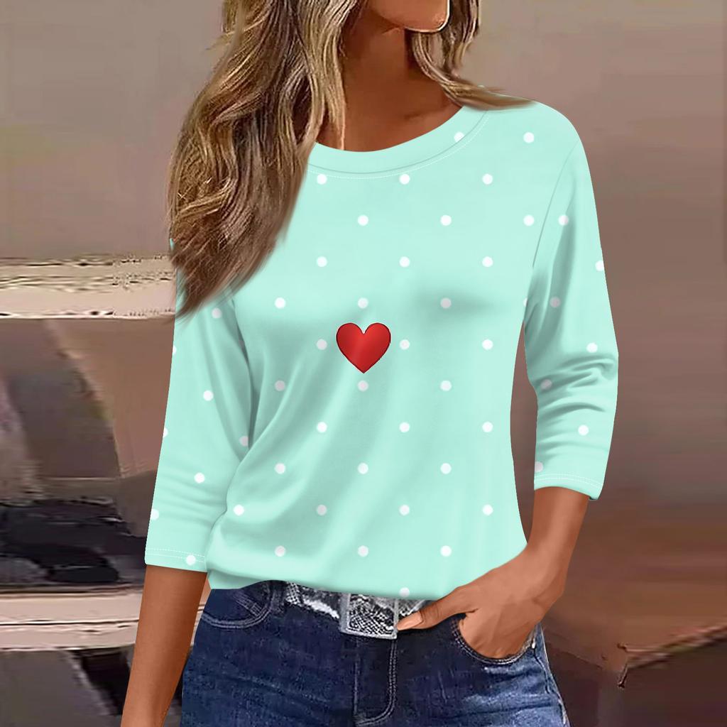 Women's Fashionable Casual Three Quarter Sleeve Printed Round Neck Top
