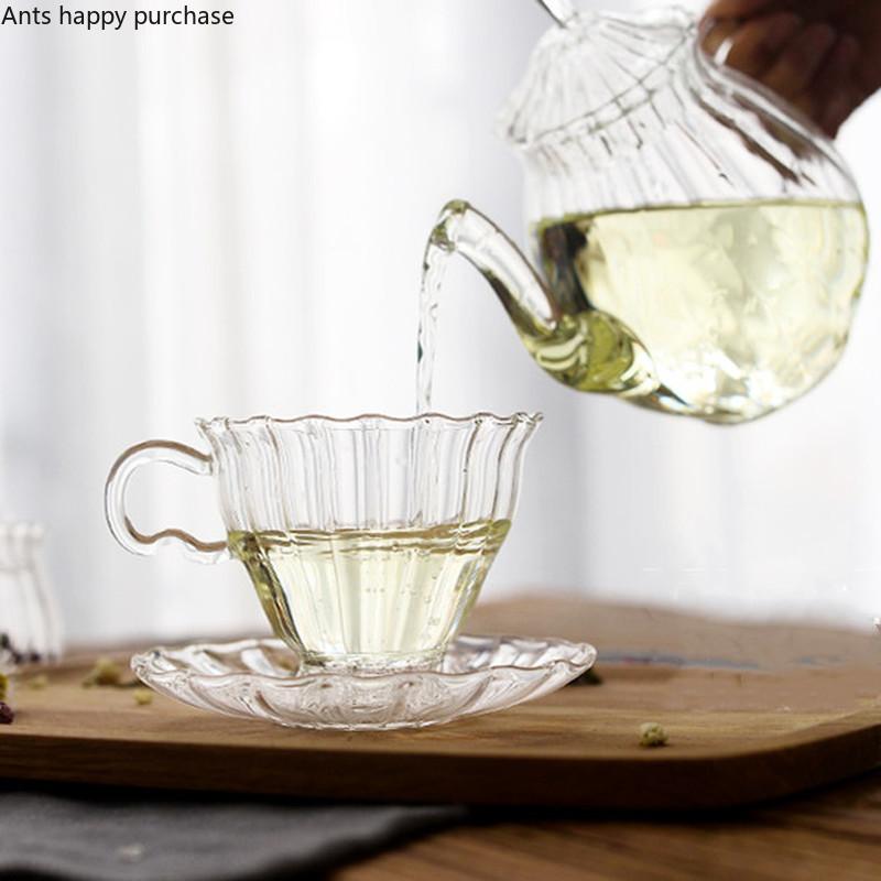 High Temperature Resistance Glass Saucer Flower Tea Mug Living Room Transparent Afternoon Tea Cup with Cup and Saucer Teaware