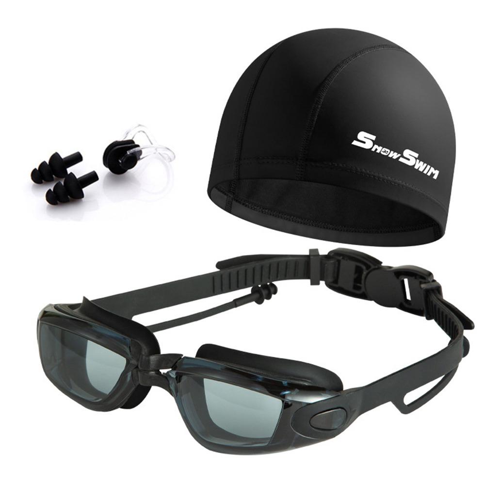 with Nose Clip, and Ear Plugs Silicone Swim Cap Adjustable Diving Eyewear  Water Sports