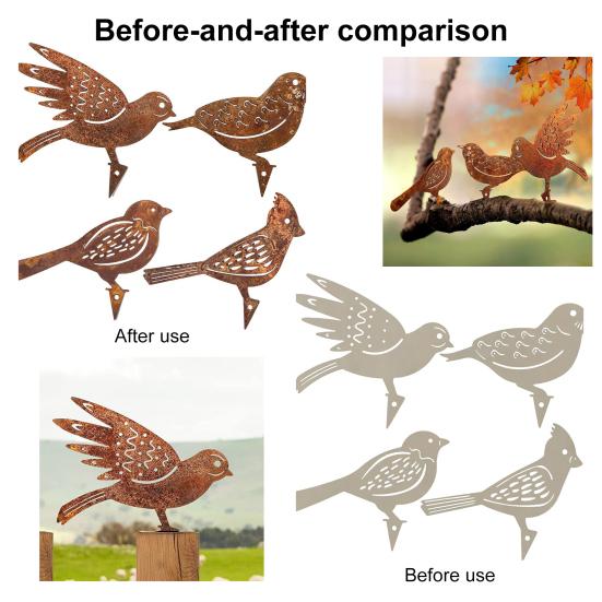 4 шт. Металлические птицы, садовые украшения, ржавые статуи птиц, дворовое искусство, силуэт птицы, знак для украшения столба забора в саду фермерского дома