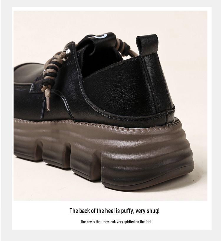 Женские лоферы из натуральной мягкой кожи, британский стиль 2025 - Весна/Осень, Толстая подошва, На шнуровке, Универсальная, Удобная обувь