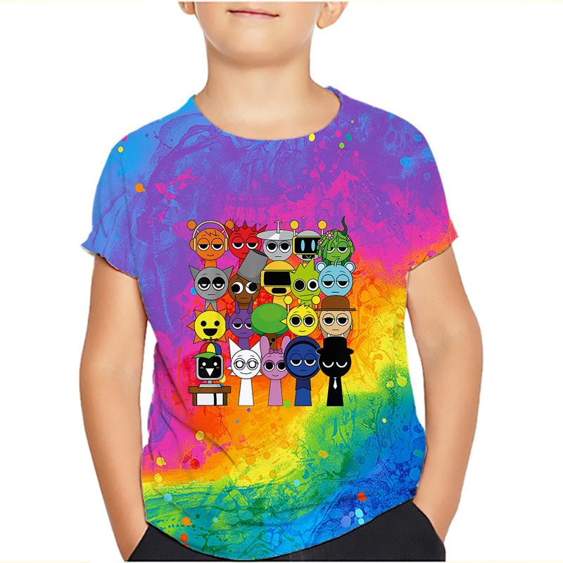 Sprunki Incredibox Детская футболка для девочек Игровые летние топы для малышей Футболки для малышей Детская одежда Футболки с героями мультфильмов Повседневная одежда с коротким рукавом