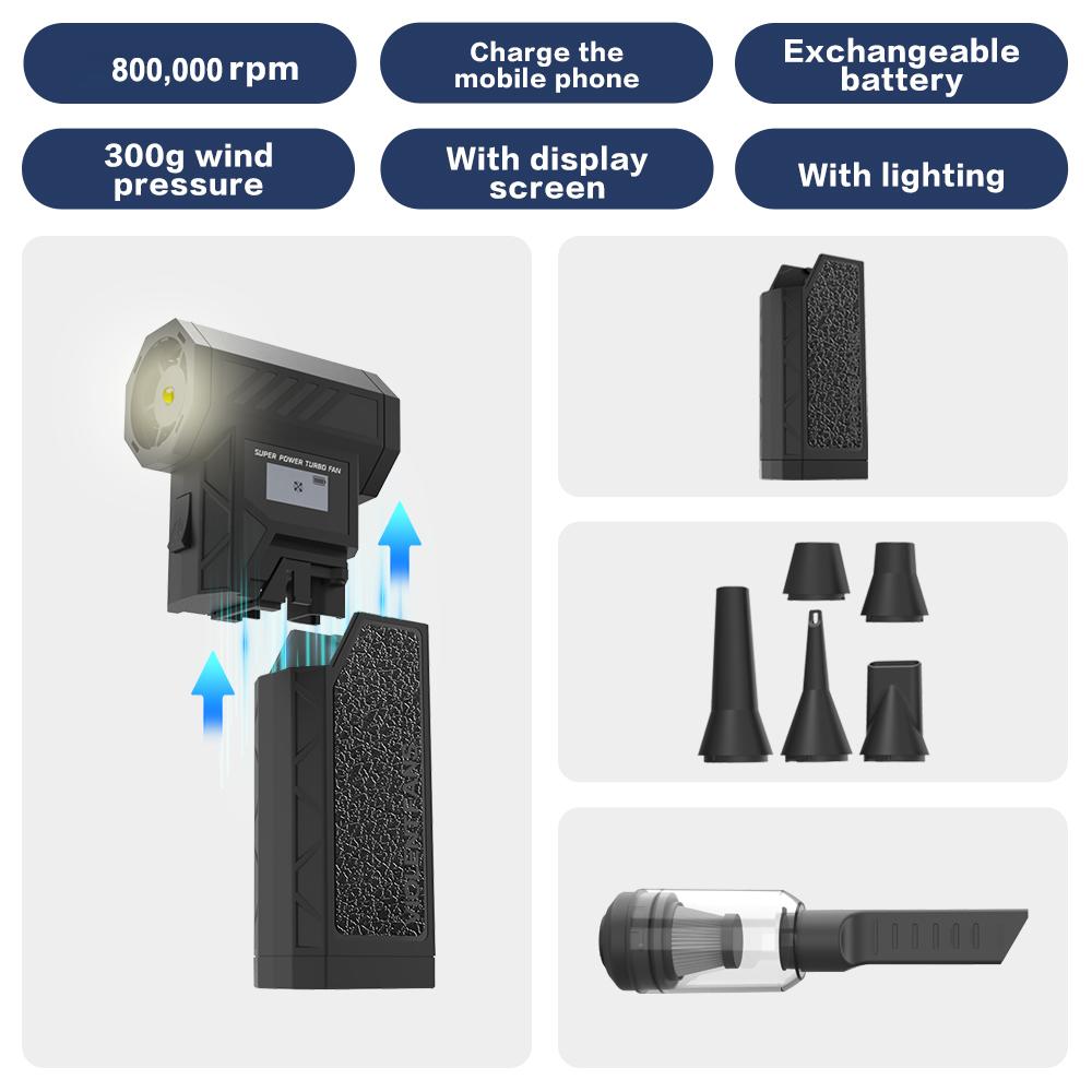 Съемный аккумулятор Мощный вентилятор 800000 об/мин Мощная воздуходувка Бесщеточный мини-турбовентилятор Сменный аккумулятор Электрическая сушилка