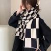 Синий клетчатый вязаный шерстяной шарф в клетку для девочек, студент, утепленный осенне-зимний теплый универсальный шарф
