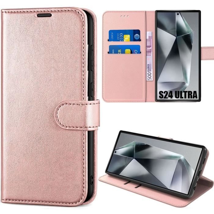 Coque - Efconnection - pour Samsung Galaxy S24 Ultra - Cuir Synthétique - Protection 360 Degré - Rose
