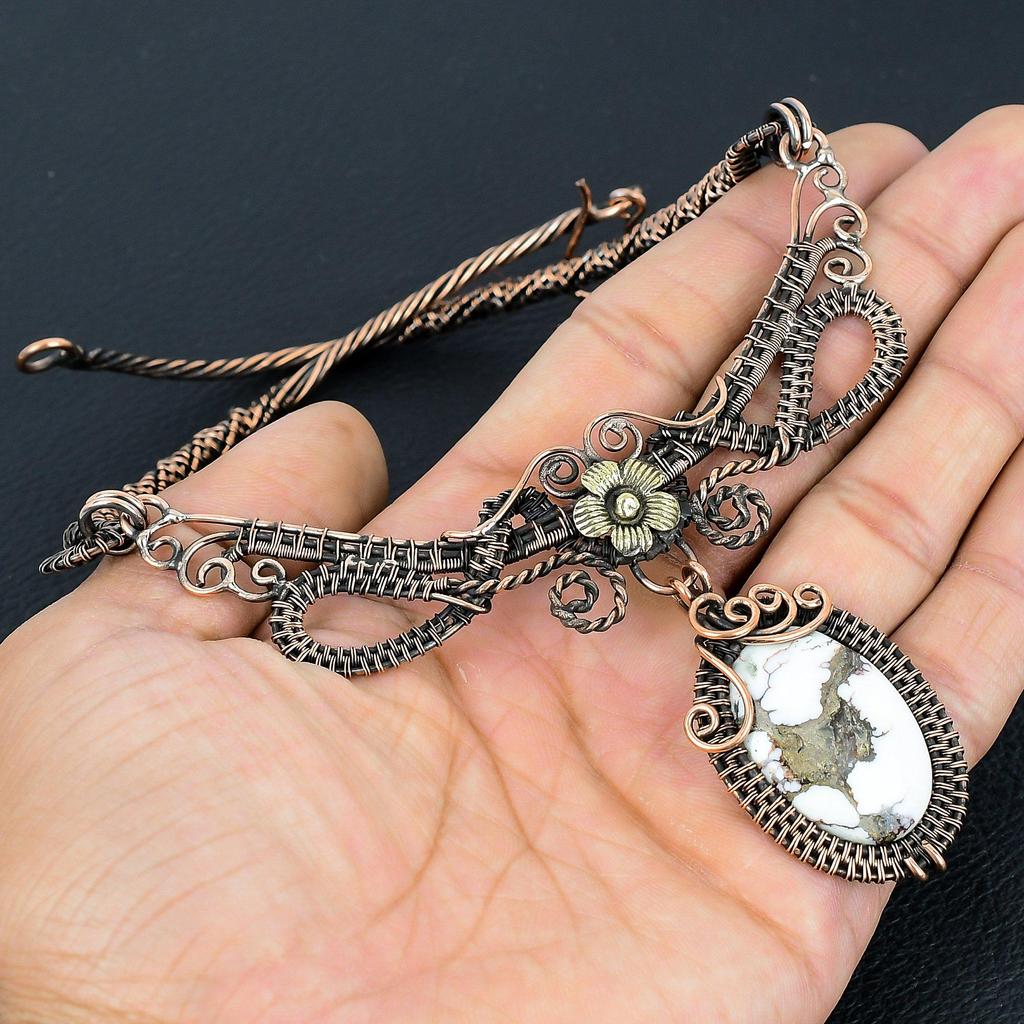 Wild Horse Necklace Handmade Jewelry, 999 Copper Wire Wrapped Necklace Designer Gemstone Jewelry Adjustable Chain Necklace Gift For Mom
