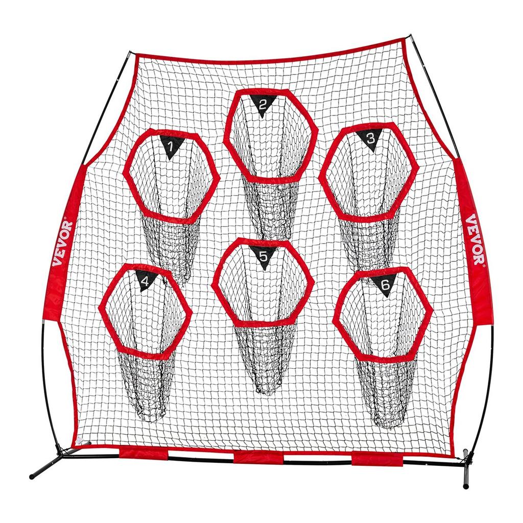 2438.4x2438.4mm Football Trainer Throwing Net, Training Throwing Target Practice Net with 6 Target Pockets, Knotless Net Includes Straps and Portable