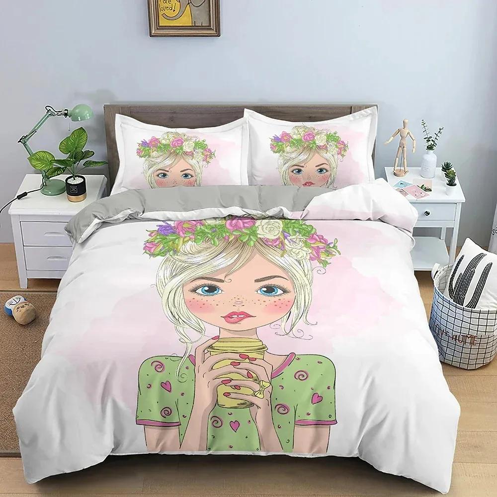 Комплект постельного белья Makeup Gril Fastion Cartoon Duvet Cover Bedroom Beder Covers Twin King Size Quilt Cover Home Textile