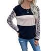 Fashionable and Casual Temperament Autumn Loose Tops Leopard Splicing Long-sleeved T-shirt Female