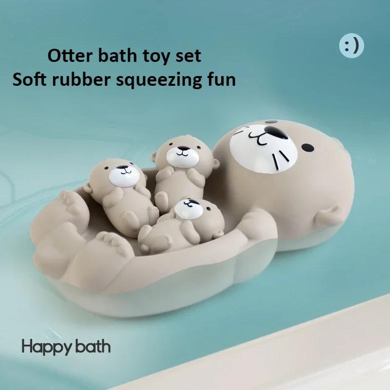 Otter Bath Toy Set with 4 Otter Toys Squeeze Otter Toy PVC Floating Water Toys for Toddlers Infant Youngsters Bathtub Play