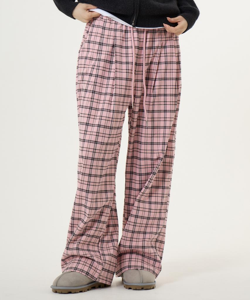 UNKNOWN PLANET Check Elastic Waist Pants Pink