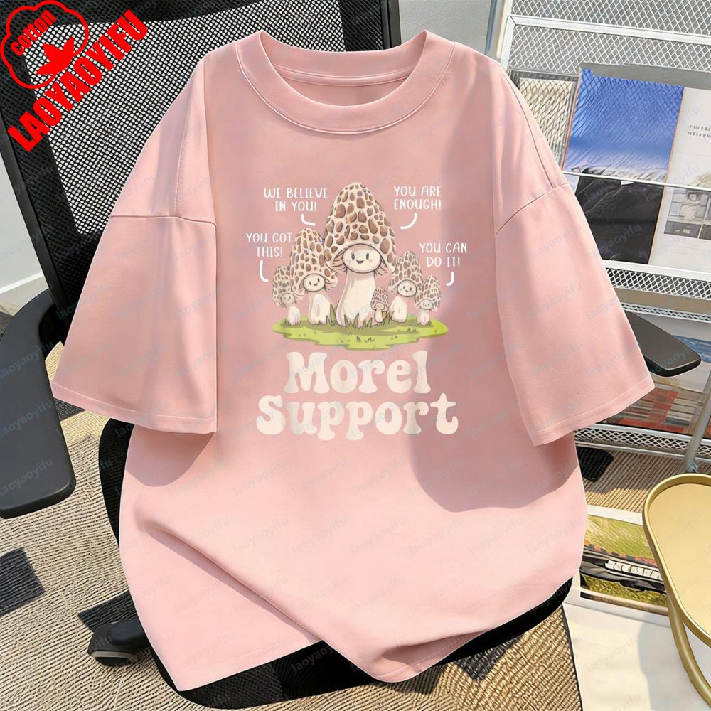 Mushroom Bear and Text Pattern Casual Style Cotton TShirt Summer Retro Cute Fashion Trendy Tee Kawaii Clothes Clothes for Women