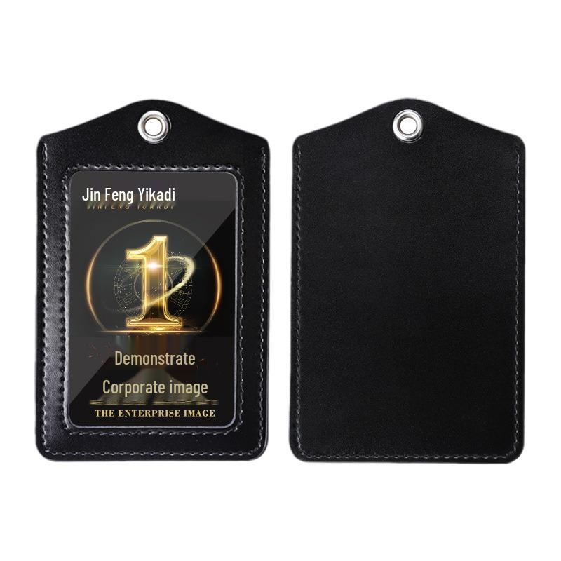 Genuine Leather ID Card & Badge Holder with Lanyard