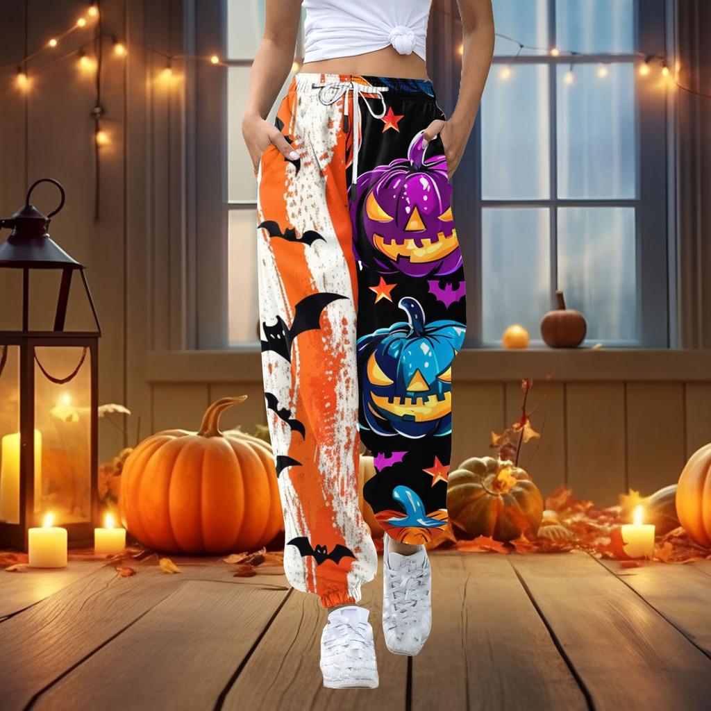 Женские повседневные модные повседневные брюки с принтом на Хэллоуин