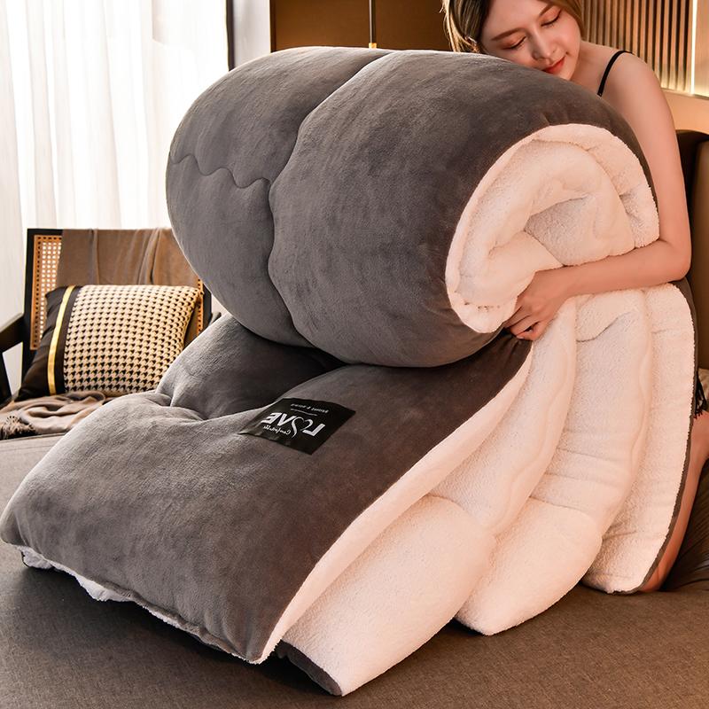 Одеяло из овечьего бархата зимнее супер теплое одеяло утолщенное одеяло 5 кг общежитие студент осенне-зимнее одеяло наполнитель хлопок космическое одеяло