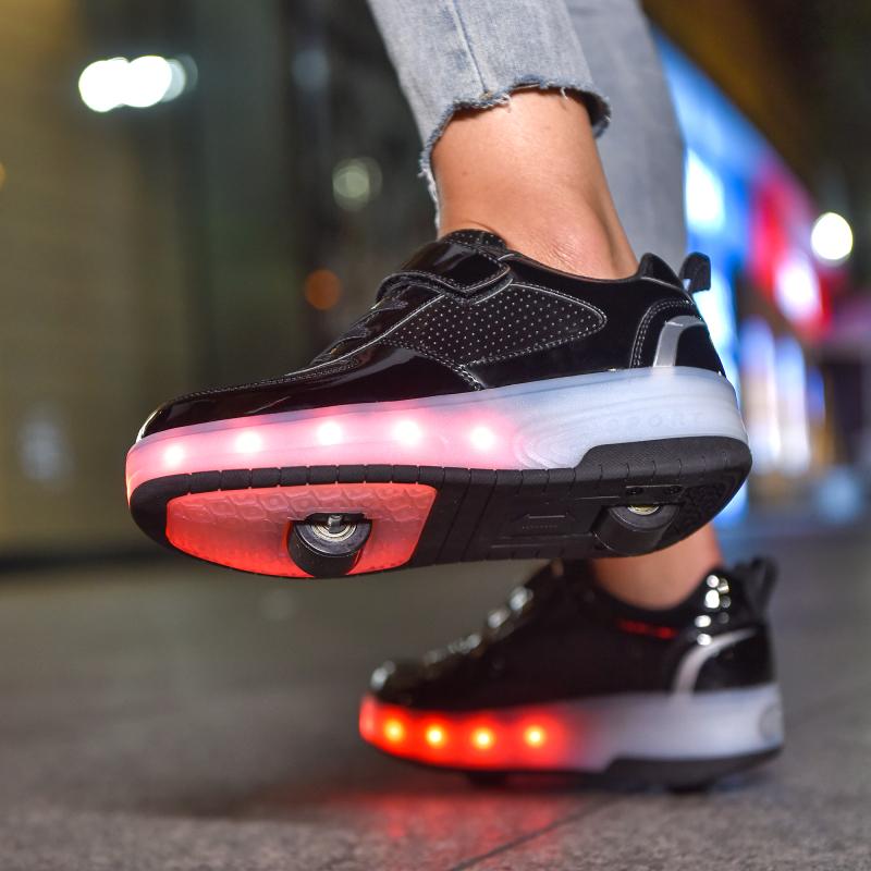 Детские светящиеся кроссовки, которые можно разобрать, двухколесный светильник с подзарядкой, легкая спортивная обувь на колесиках