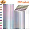 6*215mm Colorful 304 Stainless Steel Drinking Straw Eco-friendly Reusable Metal Bent Straws Set Party Favor Bar Accessory