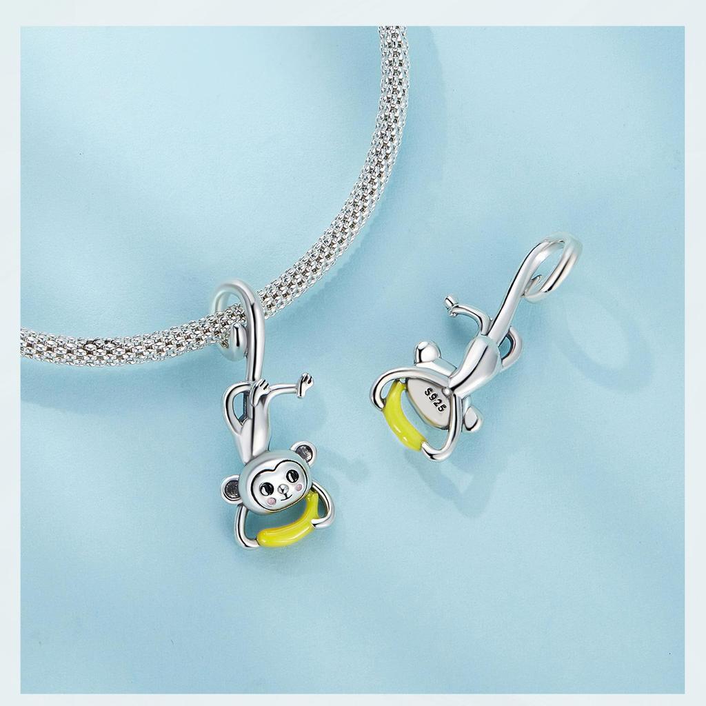 Yinziyun Playful Monkey Sterling Silver Charm Bracelet/Necklace Pendant
