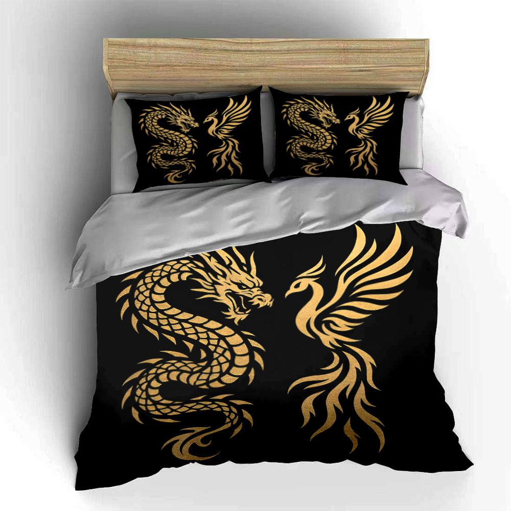 Golden dragon and phoenix. Bedding sets Duvet cover sets Duvet covers Pillowcases(1 * Duvet Cover 2 * Pillowcases without duvet insert)
