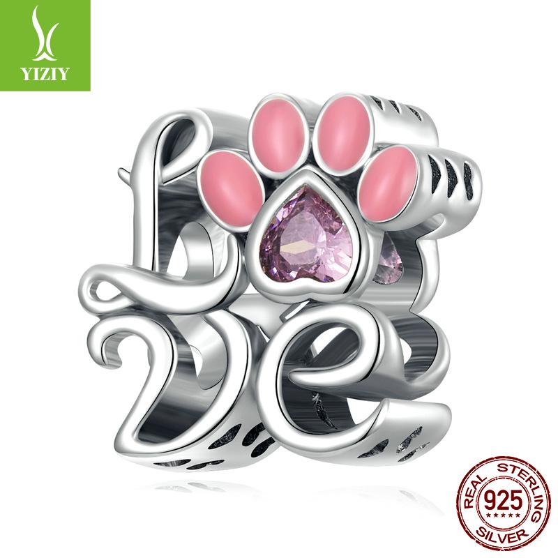 Yinziyun Cat Paw Print DIY Bracelet Spacer Beads: Cute S925 Sterling Silver Pet Imprint Collection