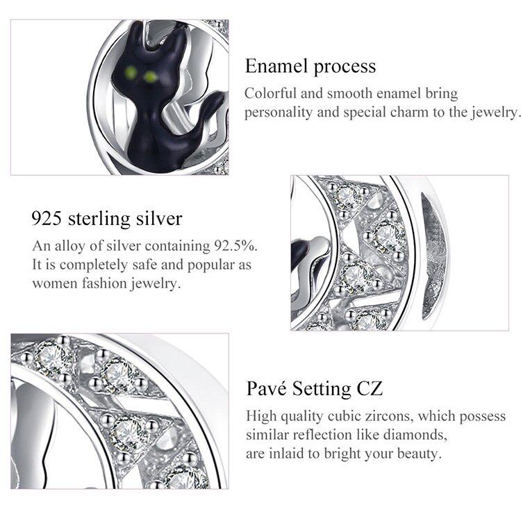 Bamoer Стерлингового Серебра 925 Оригинальный Шарм Хэллоуин Черный Кот CZ Серебро для Брендовых Ювелирных Изделий DIY Сделать для женщин Девушка