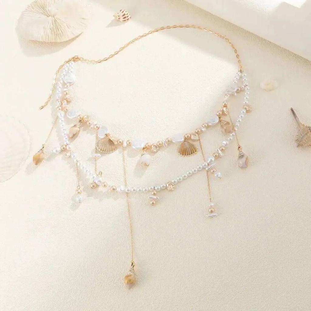 SHIXIN Bohemia Imitate Pearl Scallop Conch Pendant Tassel Waist Chain Women Fashion Charms Sexy Bikini Belly Chain Body Jewelry