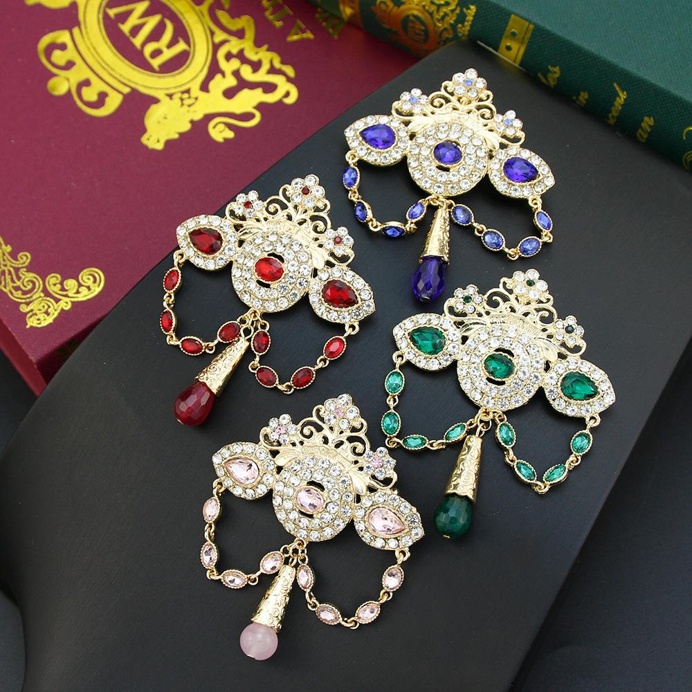 Stylish Bohemian Crown Brooch Ladies Gold Color Crystal Bridal Wedding Jewelry Brooch