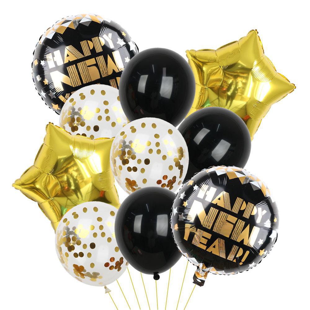 Набор из 10 штук в новогодней тематике С Новым годом Розовое золото Алюминиевая пленка Латексная пентаграмма Комбинация шаров