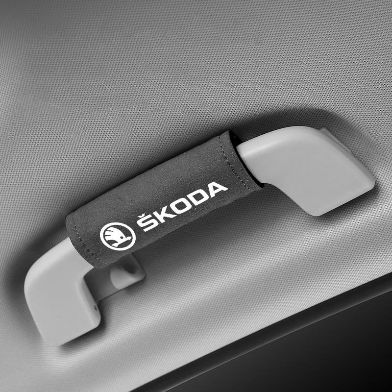 dclaq2 1Pcs Car Roof Pull Cover Handle Gloves For Skoda Fabia Octavia A7 RS Superb Rapid Yeti Karoq Kodiaq Kamiq Interior Accessories
