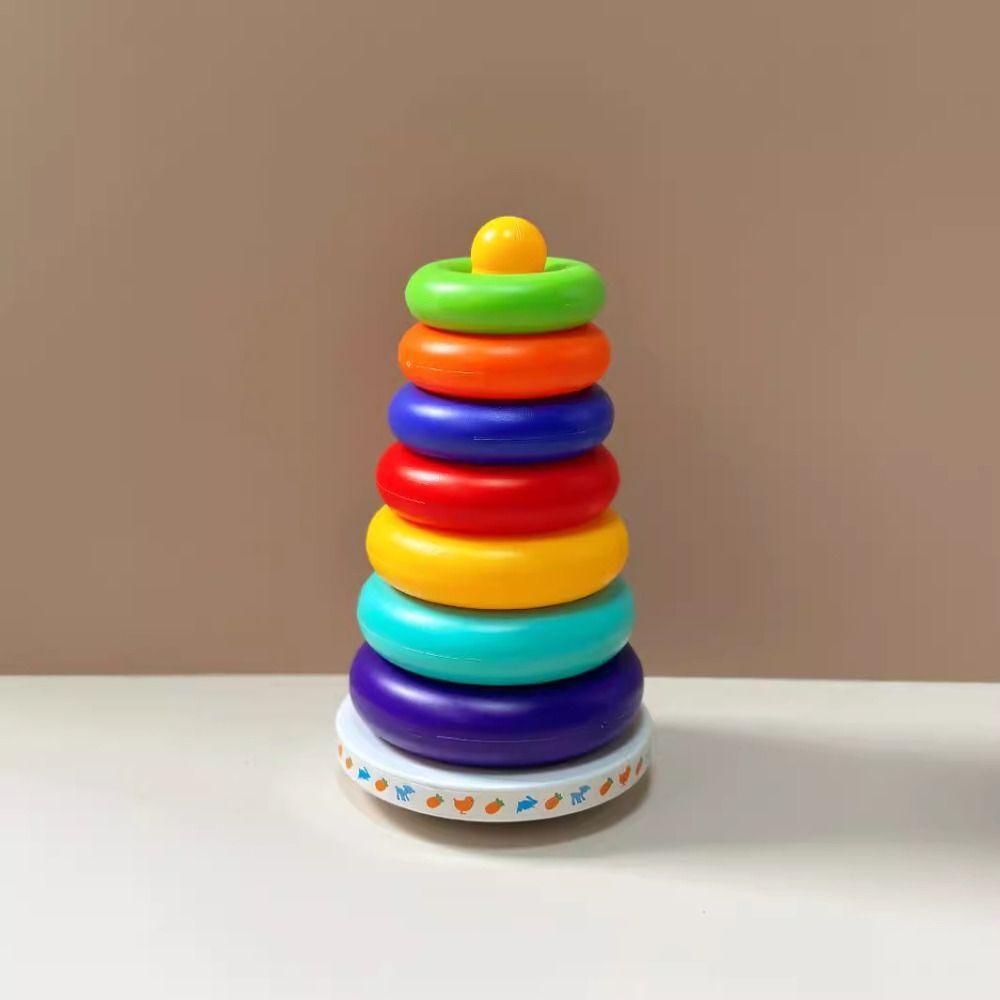 Rainbow Tower Stacking Rings Babies Toy Plastic Sensory Stacking Plugging Toy  Childrens Day Party