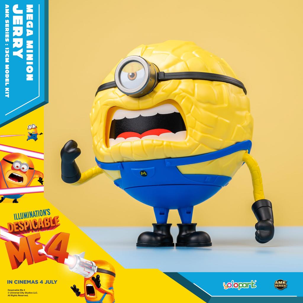 Minions Despicable Me 4 Inch Mega Jerry Action Figure with Rotating Body and 3 Interchangeable Expressions Minion Model Gift for Kids Ages 8 and Up