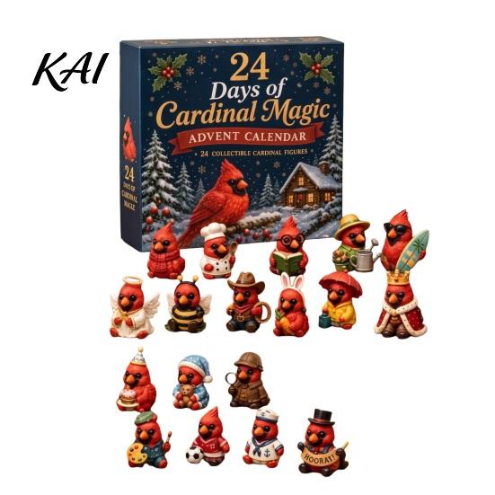 PVC Action Figures Red Bird Christmas Advent Calendar, 24 Unique Miniature Collectible Doll Ornaments Figurines, Tree Hanging for Holiday Gifts