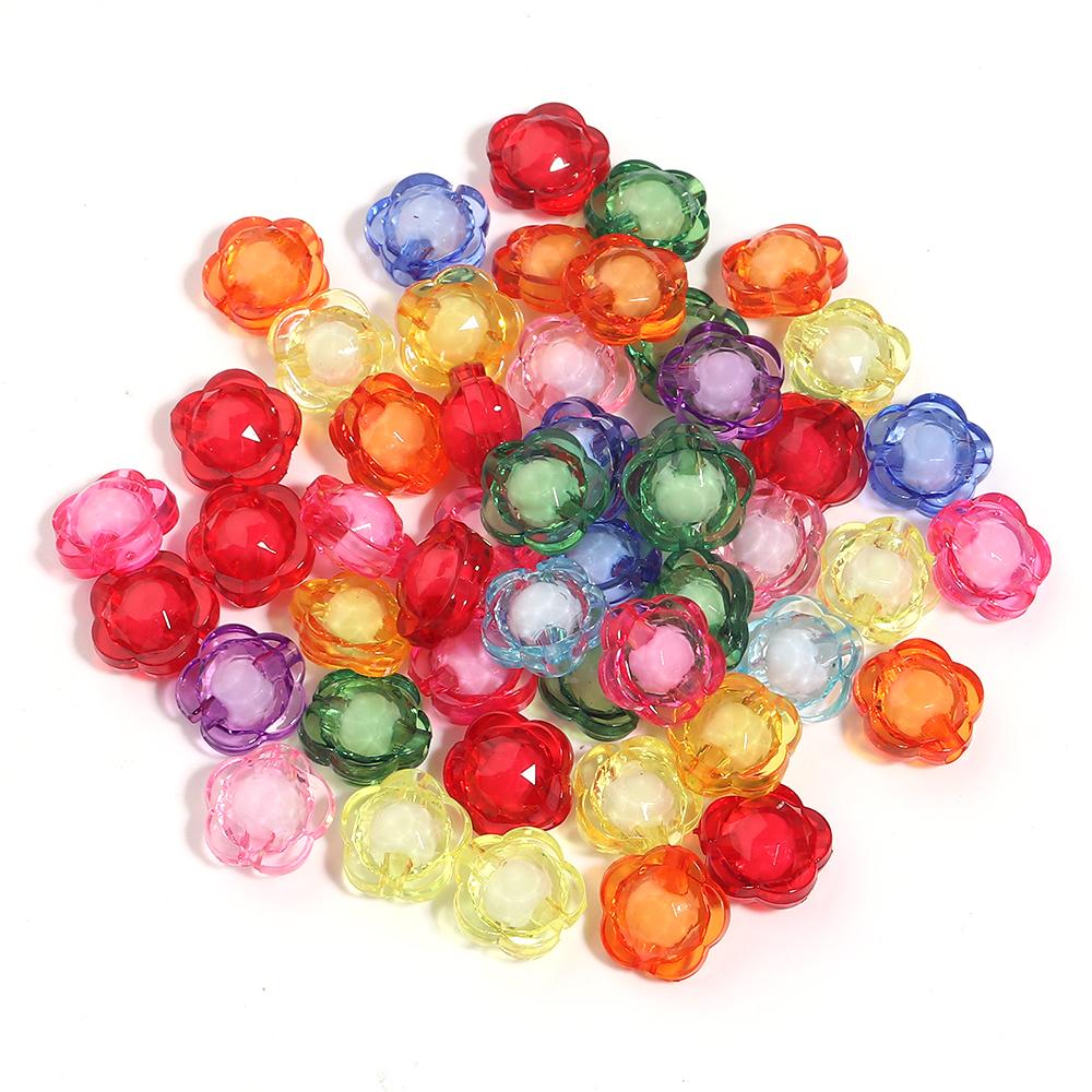 50pcs/lot Mixed Color Acrylic Beads Flower Oval Round Bucket Shape Loose Beads For DIY Bracelet Earrings Jewelry Accessories