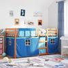 VidaXL Bunk Bed with Blue Curtains 90x200 Cm Solid Pine Wood, Bed, Bed Frame, Low Bunk Bed, Bedroom Furniture To 3283947