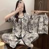 Women's Pajamas Spring Summer and Fall Thin Three-Piece Set of Short-Sleeved Long Pants Homewear Cute Loose Pajamas