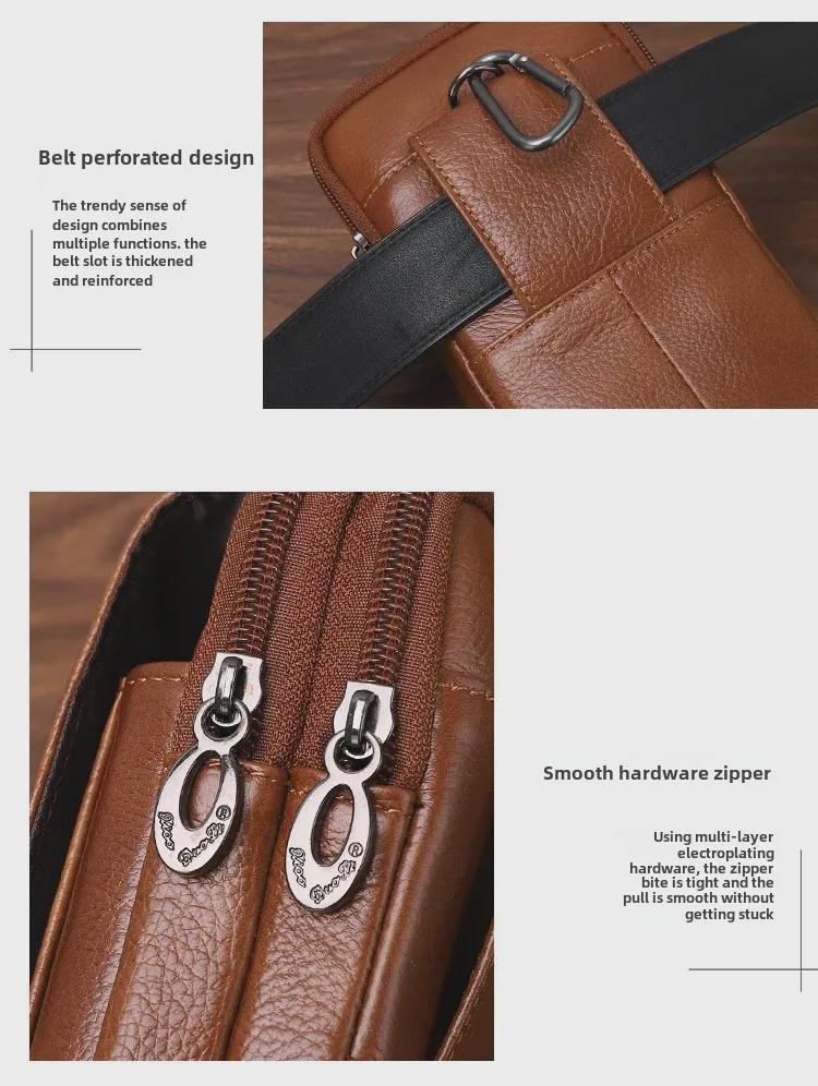 Мужская кожаная поясная сумка Xiaoduoli для мобильных телефонов 5,5"/6,5" с ремнем, держателем удостоверения личности из коровьей кожи 