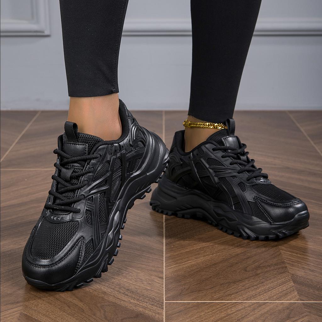 Кроссовки Женская обувь Женская спортивная обувь Дышащая черная повседневная спортивная универсальная женская обувь Daddy на толстой подошве