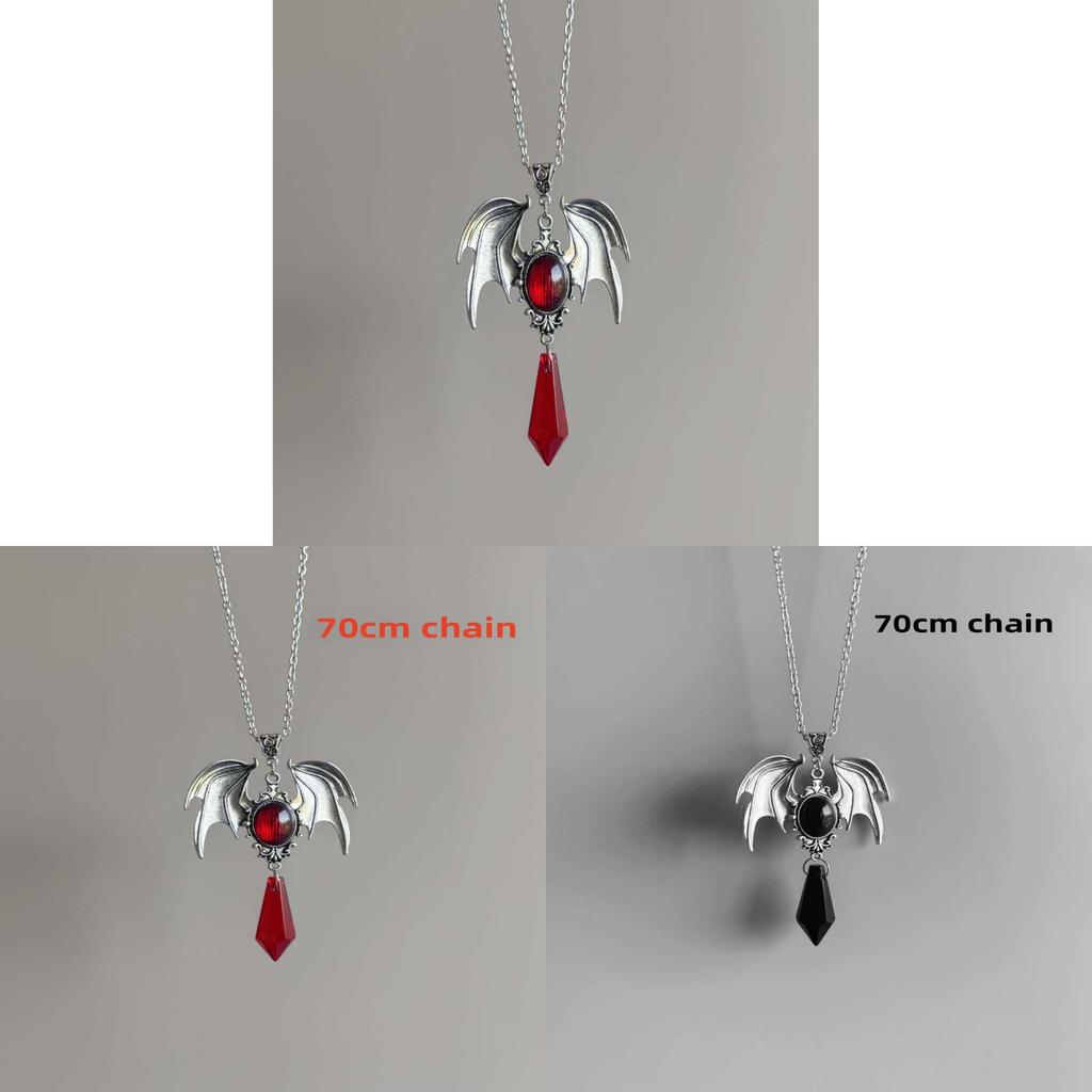 Gothic Baroque Ruby Crystal Necklace With Winged Pendant For Women