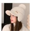 Легкая роскошная высококачественная бейсболка из меха кролика Diamond для женщин, зимняя толстая вязаная шапка с защитой ушей и лица