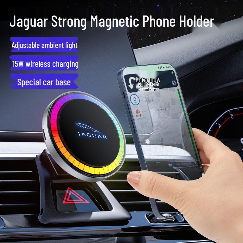 Jaguar Wireless Magnetic Phone Holder & Fast Charger with LED Ambient Light, Compatible with Apple