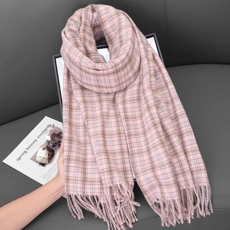 Scarf Women'S Premium Cashmere Color Plaid Warm Plaid Shawl