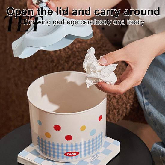 Bathroom Vanity Storage Desktop Trash Can with Flip-top Lid, Macaron Colors Castle Roof Shape, Bedroom Decorative Mini Bin for Office Desk And
