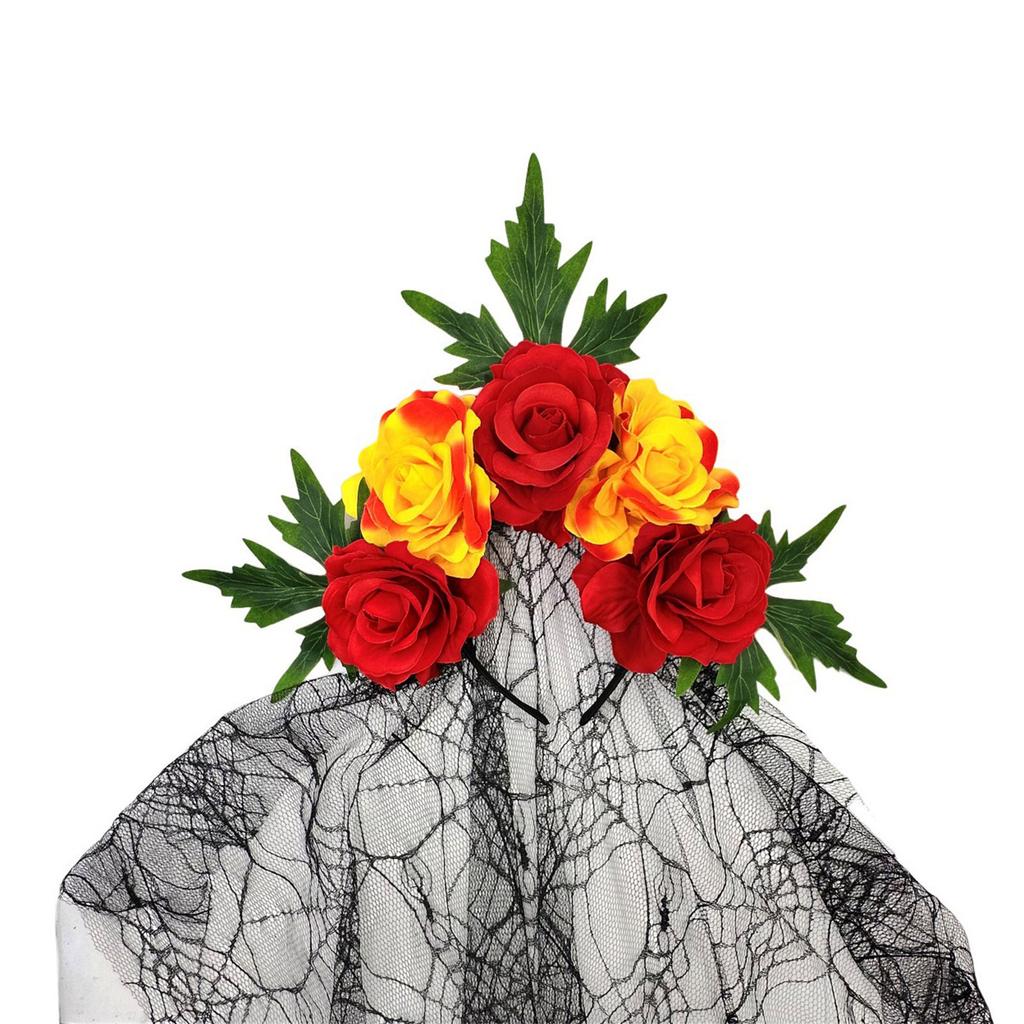 Хэллоуин Готический кружевной платок-повязка на голову с красными розами Косплей Повязка для волос для женщин Детские аксессуары для костюмной вечеринки